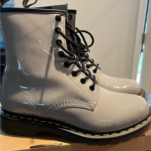 DR. MARTENS Zinc Gray Patent Shoes - Picture 1 of 5